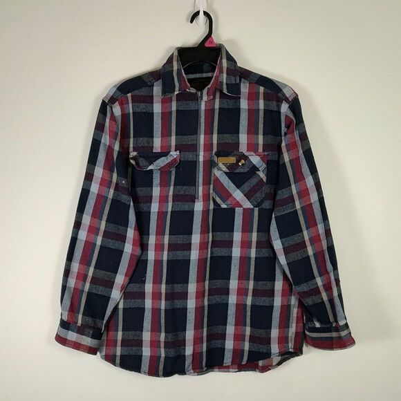 VTG Hickory Shirt Co black/red plaid heavy cotton flannel distressed mens M-Tall - Picture 1 of 10